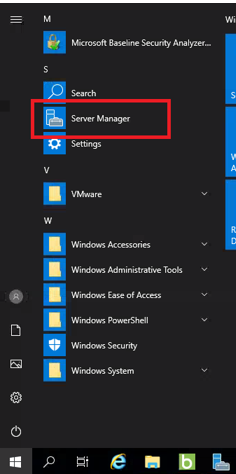 Server Manager in the Windows Start menu