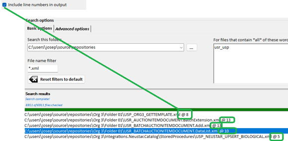 Show line numbers in the output alongside file names