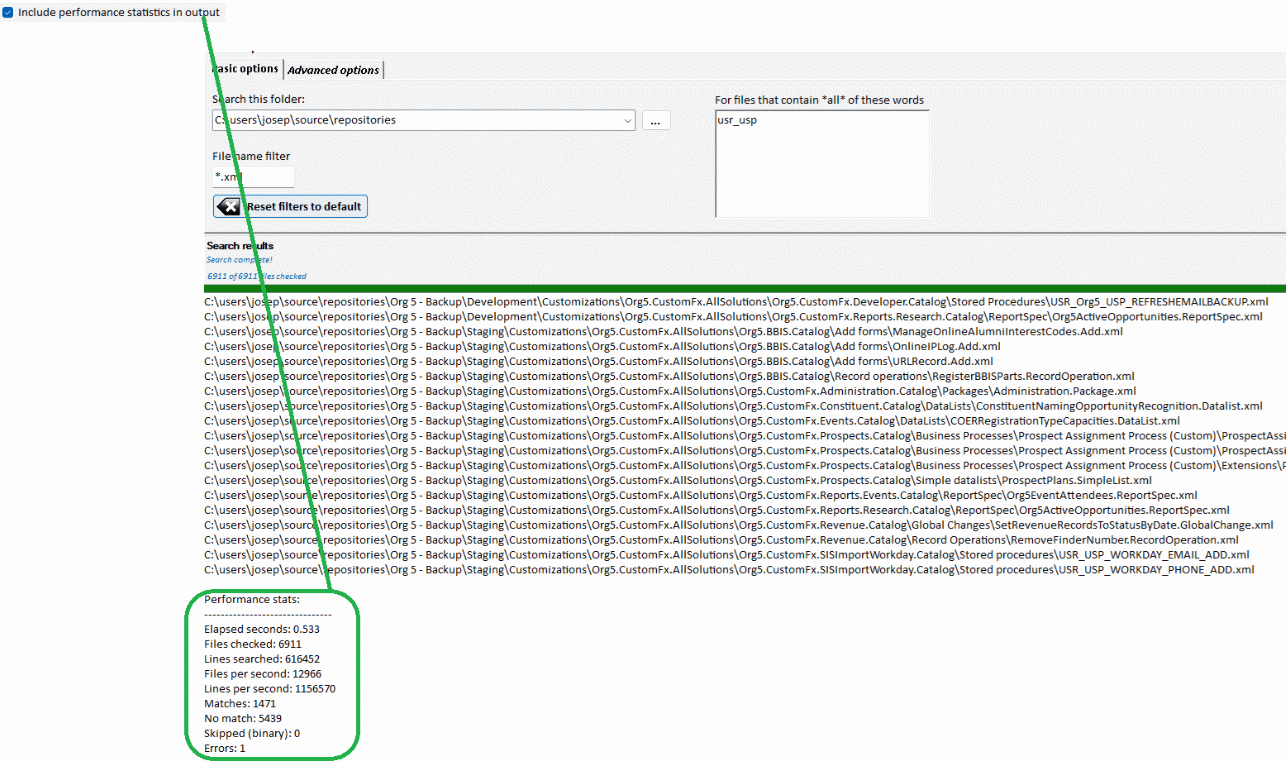 When selected, performance statistics will be included with your results