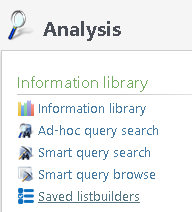 The Saved listbuilders task in the Information library.